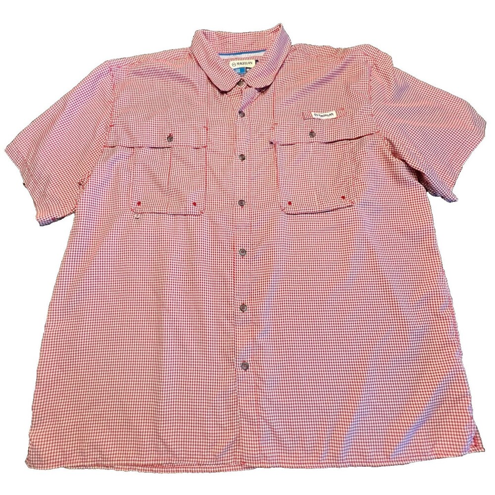 Men's Magellan Fish Gear Angler Fit SS Fishing Shirt Red Gingham 2XL